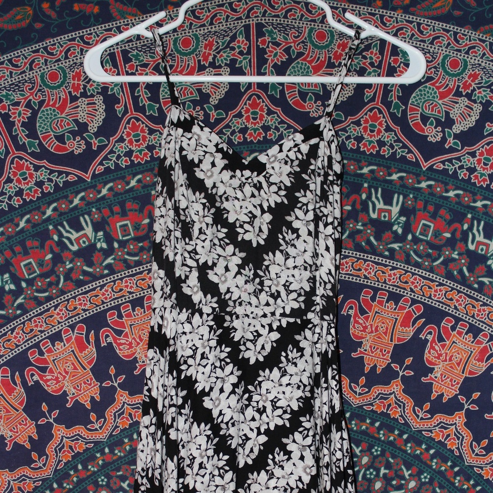 Black and White Floral Midi Skater Dress